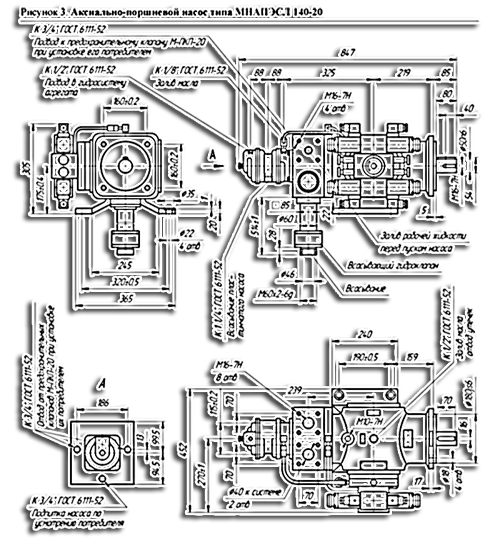 Схема аксиально-поршневого насоса НАПЭСЛ-140/20