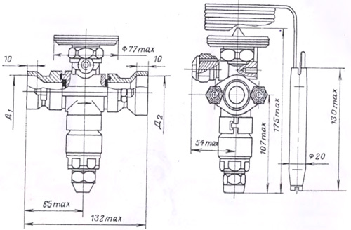 Рис.1. Габариты термовентиля 142ТРВ-10