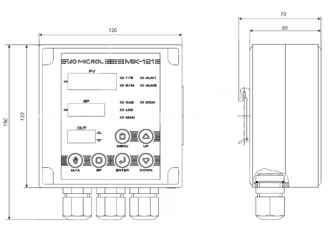 Схема габаритных размеров регулятора МИК-121Т