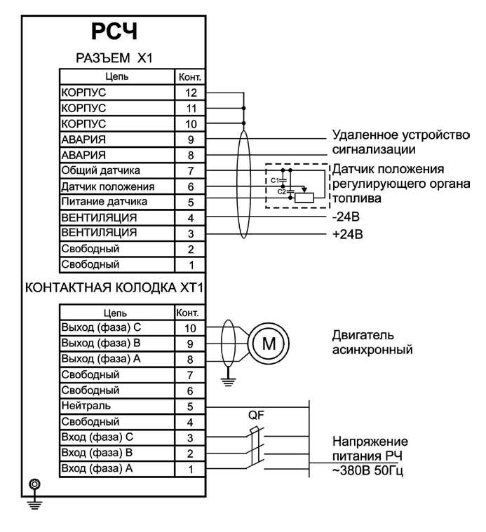 Схема внешних подключений регулятора РСЧ