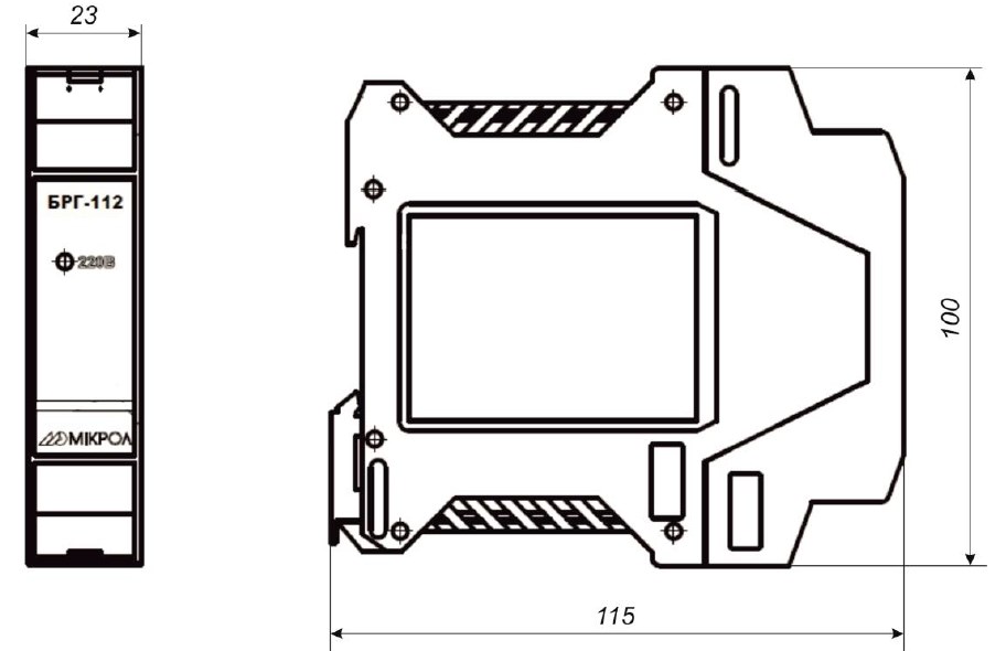 Схема габаритных размеров блока гальванической развязки БРГ-112