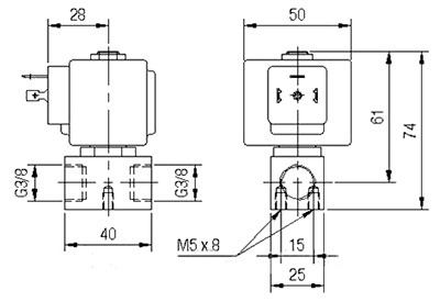 Рис.1. Схема габаритных размеров клапана электромагнитного M2401 (341607)